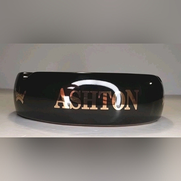 ASHTON Crown Logo Black & Gold Round Ceramic Cigar Ashtray Mancave - Picture 3 of 7